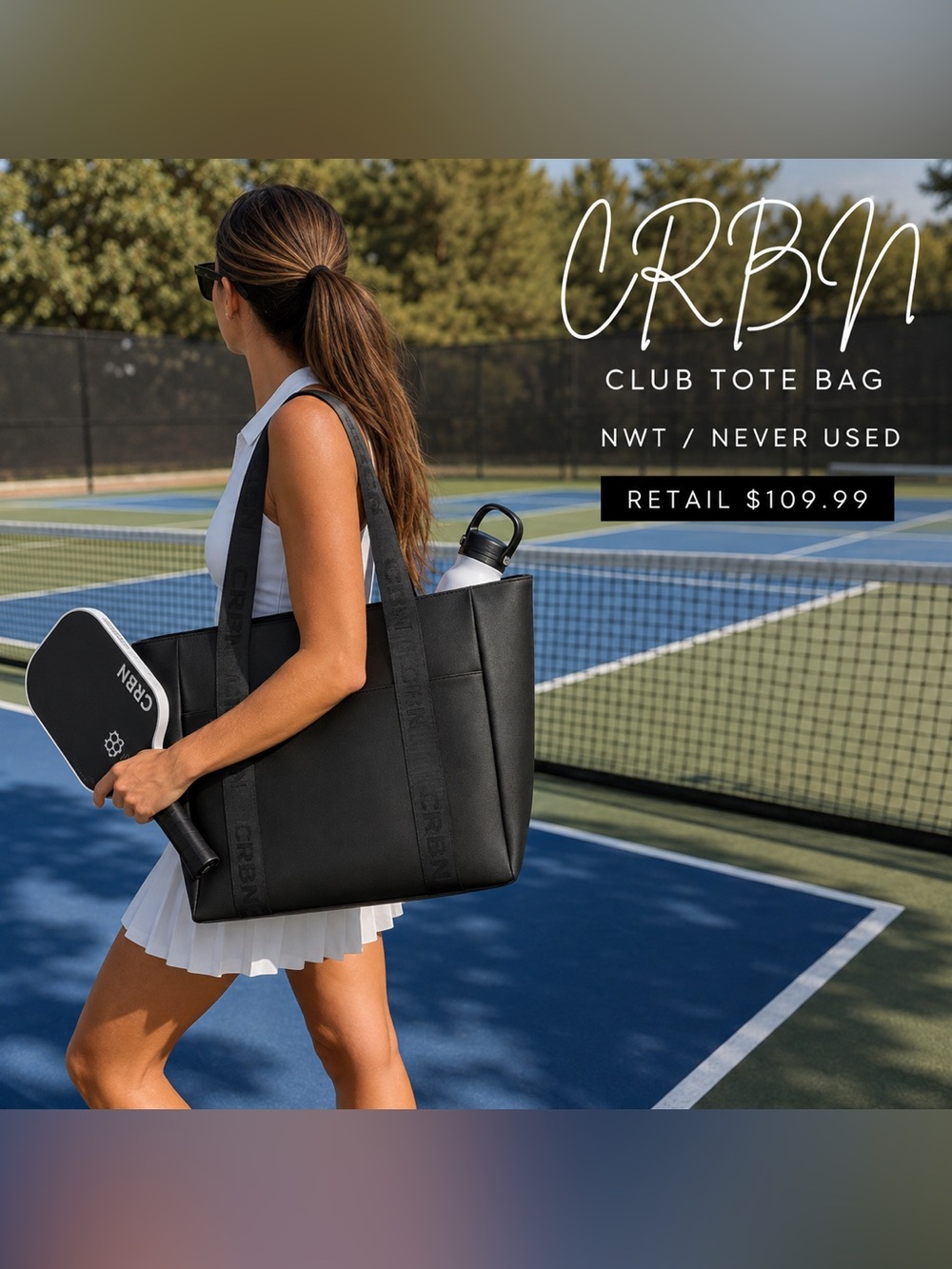 NWT CRBN Club Pickleball Tote Bag Black Luxury Court Bag